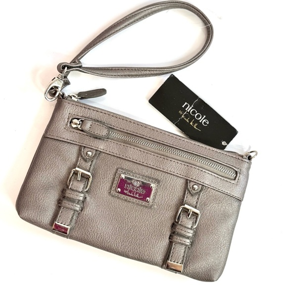 NICOLE MILLER Handbags - NICOLE MILLER NWT Gunmetal Grey Faux Leather Wristlet Wallet Combo NEW WITH TAGS